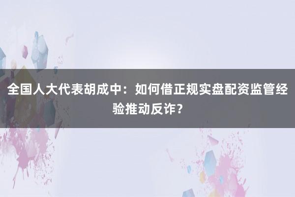 全国人大代表胡成中:如何借正规实盘配资监管经验推动反诈?