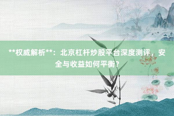 **权威解析**：北京杠杆炒股平台深度测评，安全与收益如何平衡？