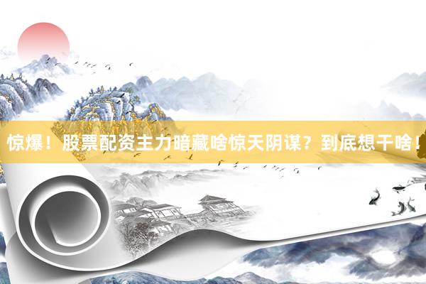 惊爆!股票配资主力暗藏啥惊天阴谋?到底想干啥!