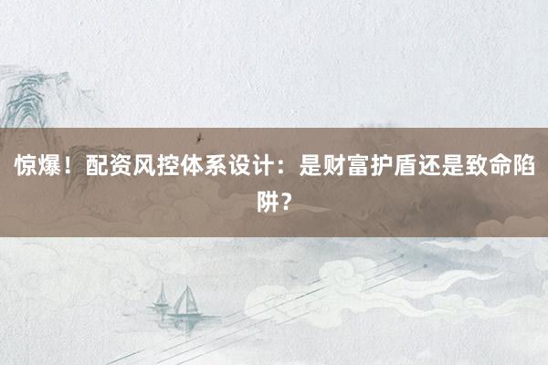 惊爆！配资风控体系设计：是财富护盾还是致命陷阱？