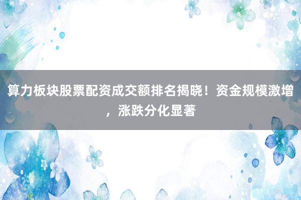 算力板块股票配资成交额排名揭晓！资金规模激增，涨跌分化显著