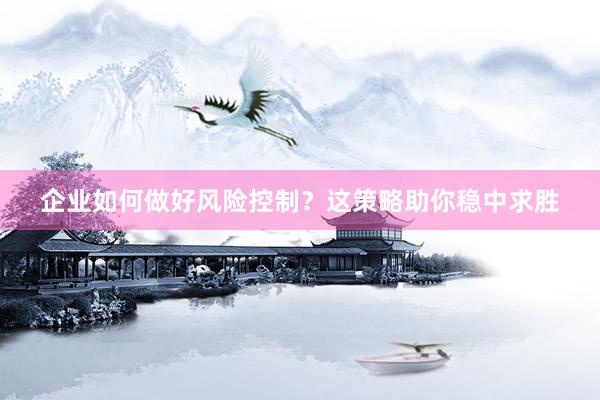 企业如何做好风险控制？这策略助你稳中求胜