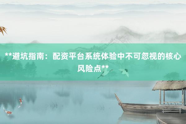 **避坑指南：配资平台系统体验中不可忽视的核心风险点**