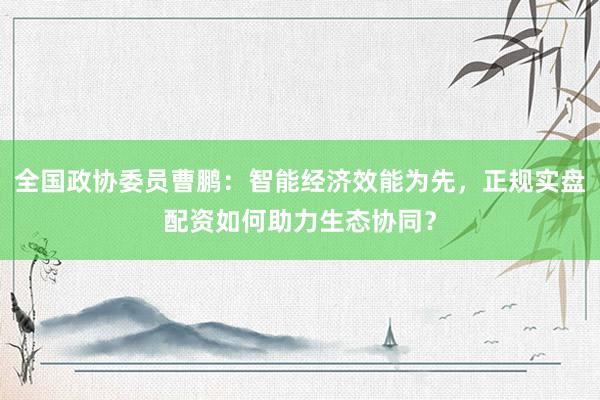 全国政协委员曹鹏:智能经济效能为先,正规实盘配资如何助力生态协同?